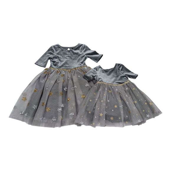 Zunie Gray Silver Gold Fancy Tulle Sparkle Poofy Christmas Party Dress Size 24mo - Picture 7 of 7